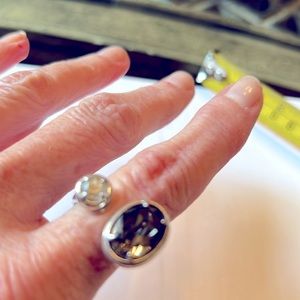 Brighton adjustable ring with Swarovski crystals in clear snd gray